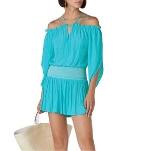 Ramy Brook Kristen Romper Turquoise Blue Beachy Vacation Off Shoulders Strappy